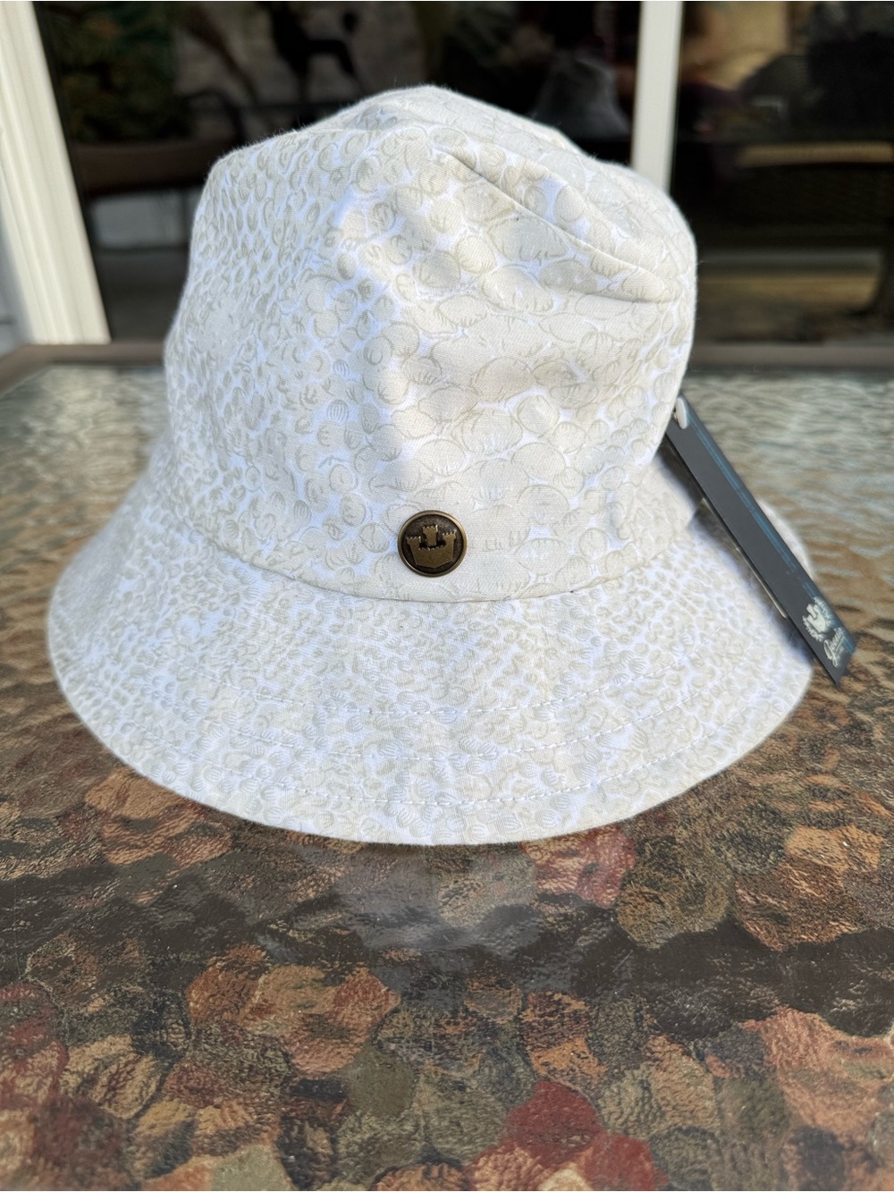 NWT GOORIN Stone Print Cotton Canvas Bucket Hat XSmall Beige White NEW